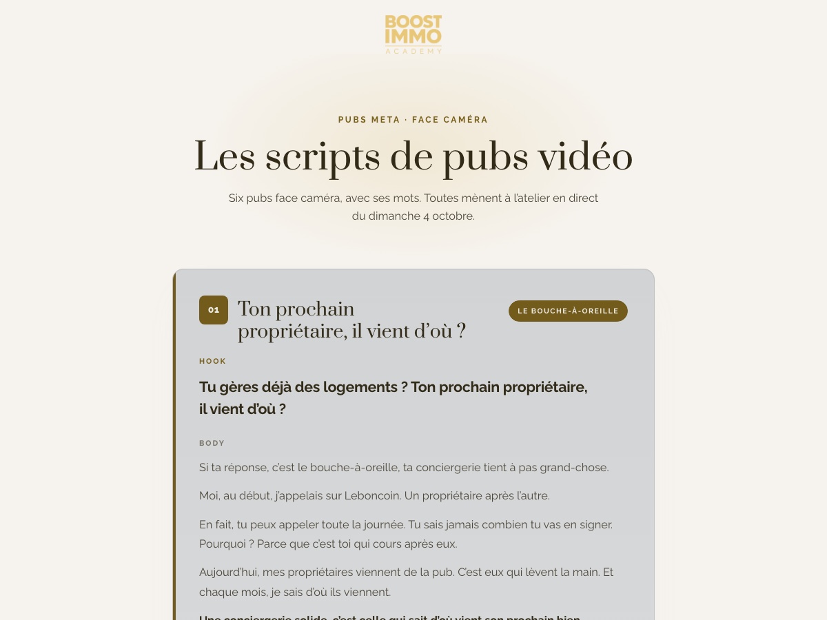 Aperçu des scripts de créas