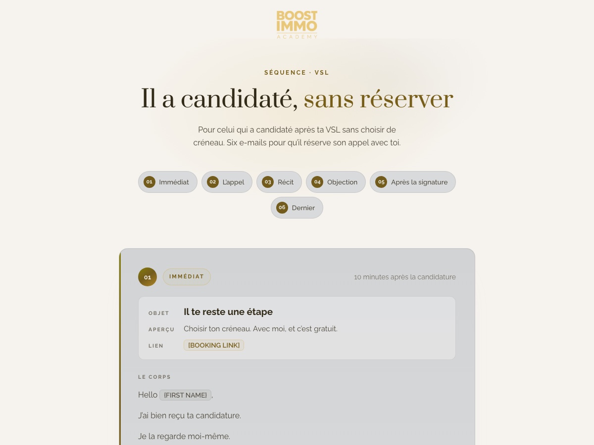 Aperçu de la séquence candidature sans créneau