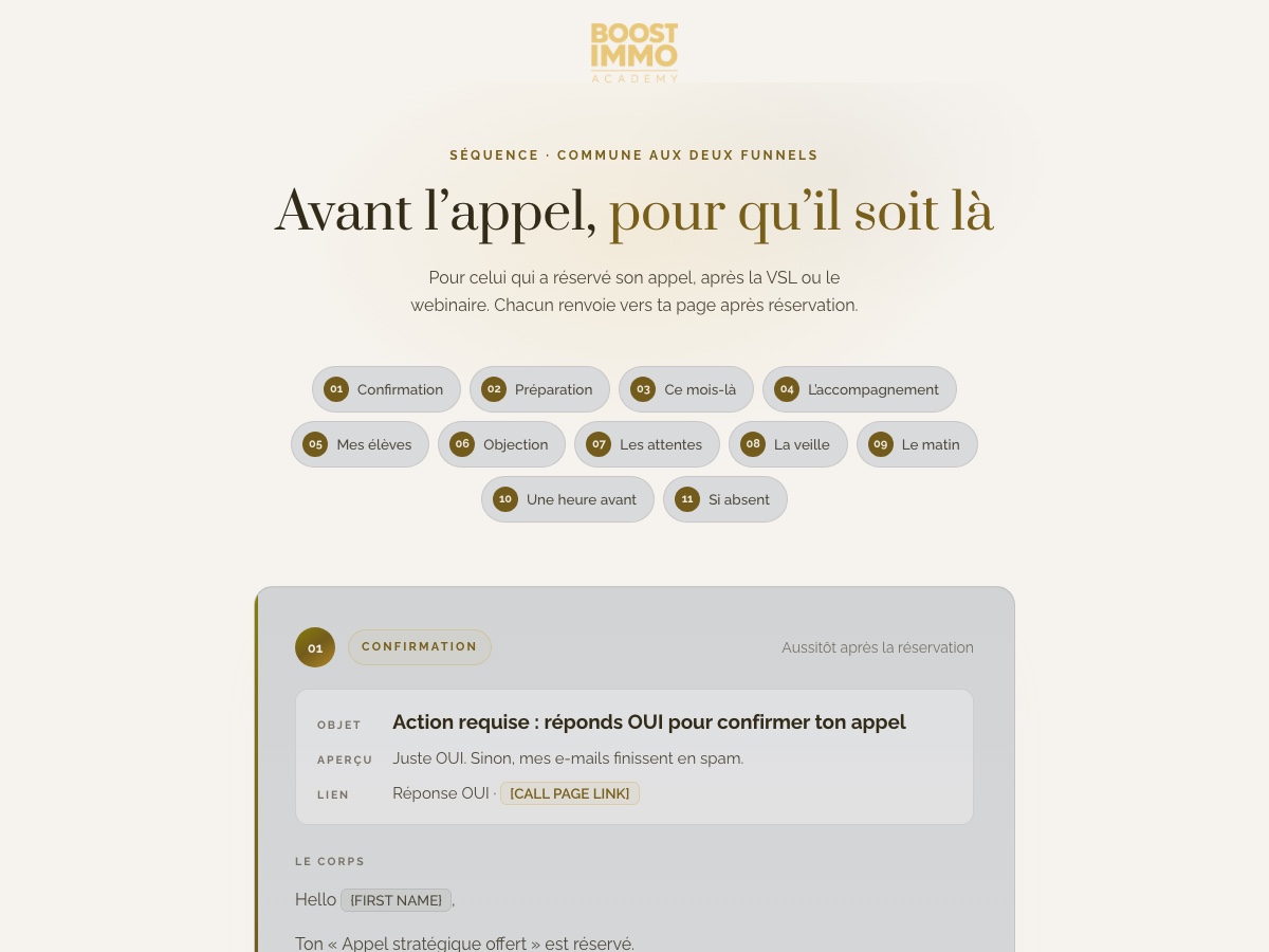 Aperçu de la séquence avant l’appel
