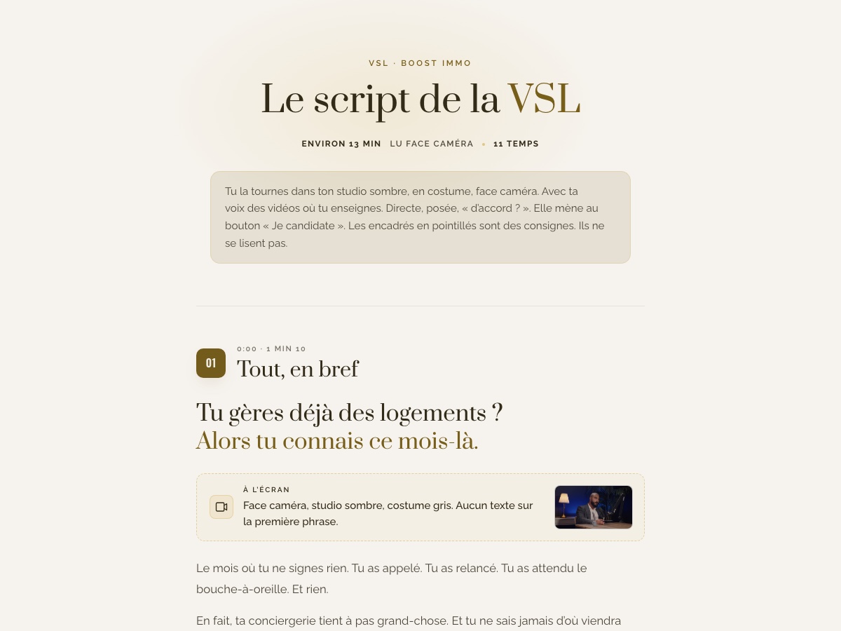 Aperçu du script de la VSL